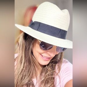 Merona Women's Fedora Paper Straw Woven Panama Sun Beach Hat Black Bow